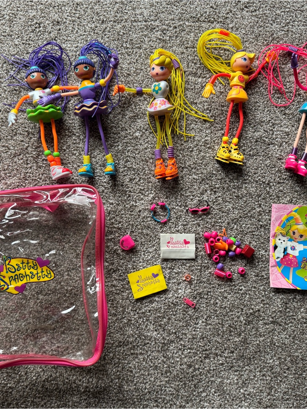 Vintage 1998 Betty Spaghetty Betty Spaghetti Dolls  Carrying Case Lot 5 Dolls